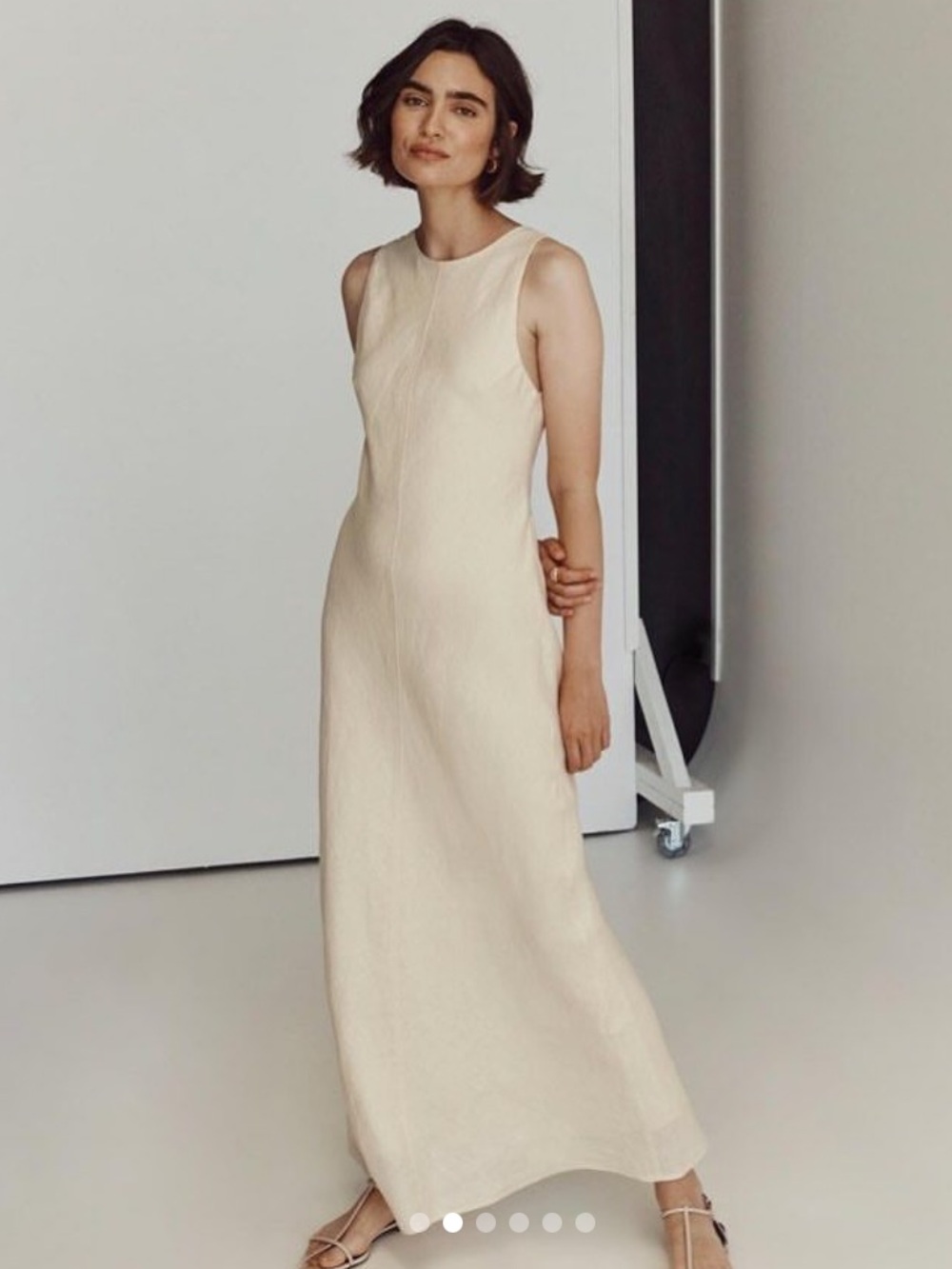 Zara Sleeveless Linen Oatmeal Maxi Dress in Light Cream